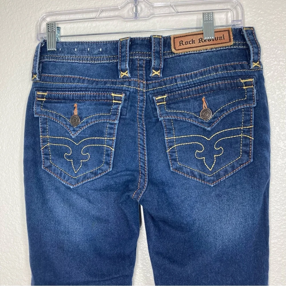 Rock Revival Jessica Skinny Jeans 28 Blue Denim strechy Low Rise Embroidered